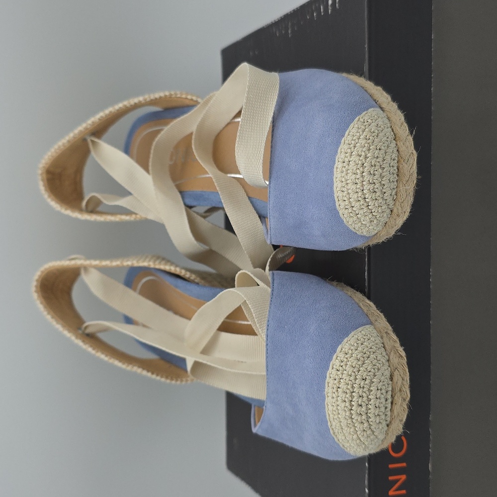 NIB Vionic Aruba Maris Blue and Cream Espadrille Jute Wrap Wedge Women's Size 7 - Picture 3 of 10